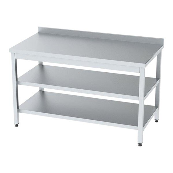 Стіл типу С з нержавіючої сталі з бортом та двома полицями Стеллар image