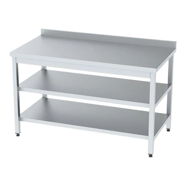 Стіл типу С з нержавіючої сталі з бортом та двома полицями Стеллар image