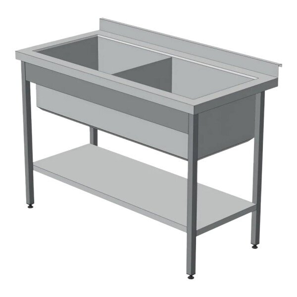 Ванна мийна 2-секційна з бортом і полицею 1000х500х850 image